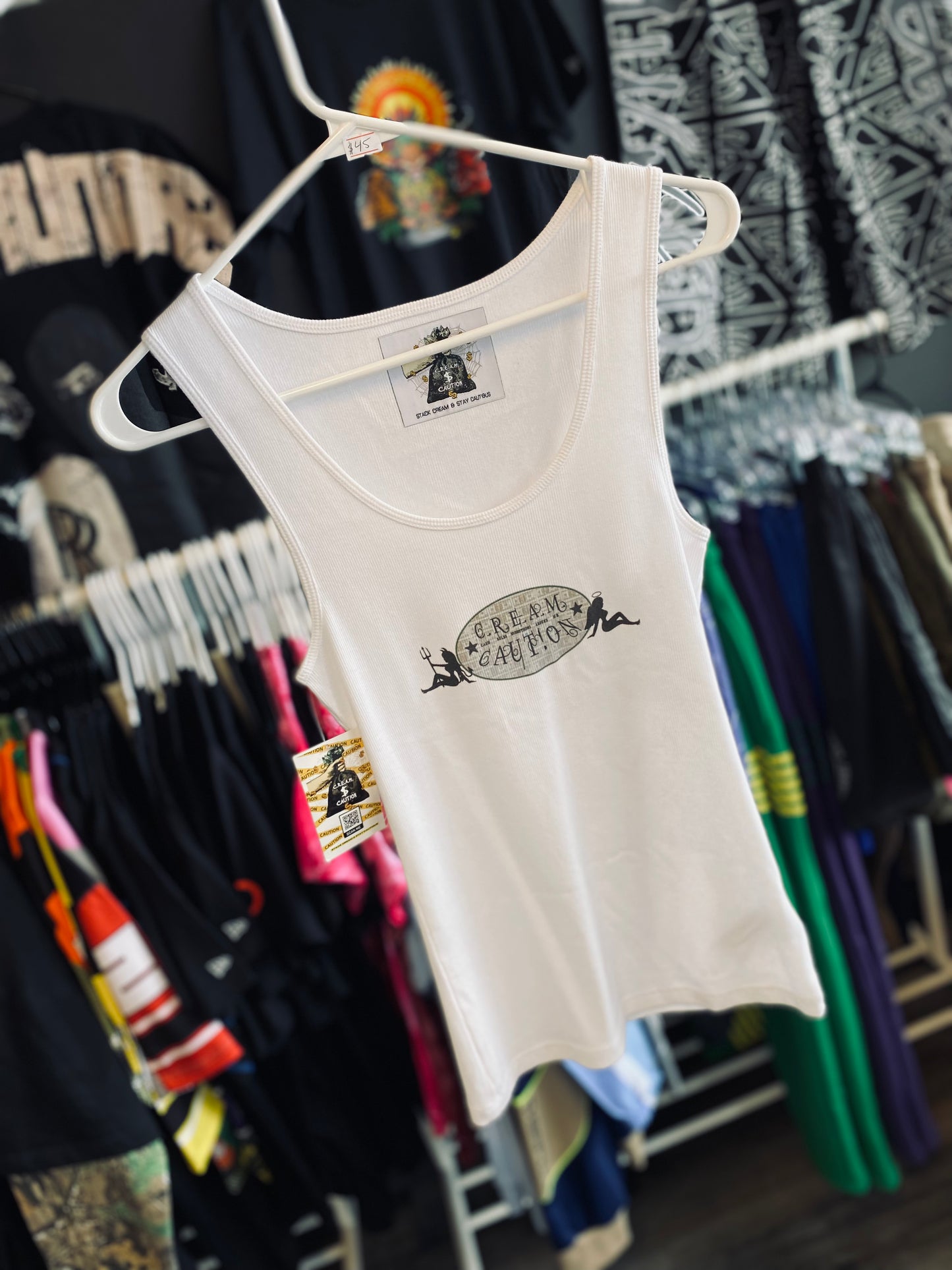 Cream Caution Money Tank Top